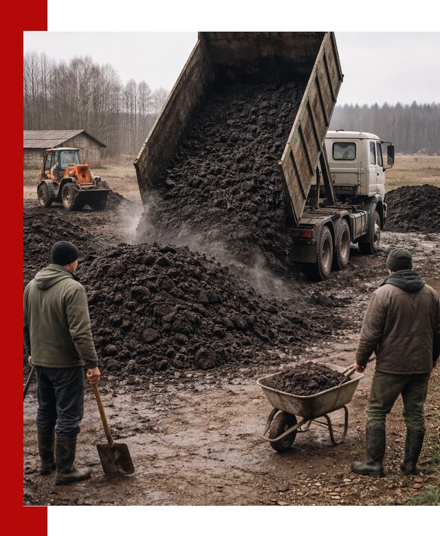 Доставка низинного торфа с разгрузкой и доставкой в Конаково