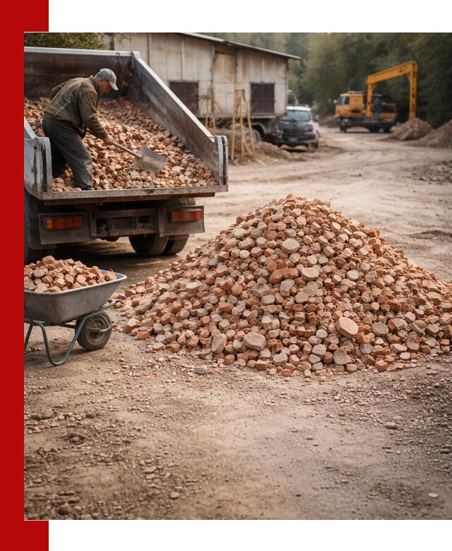Доставка и подушка из боя кирпича с разгрузкой в Конаково