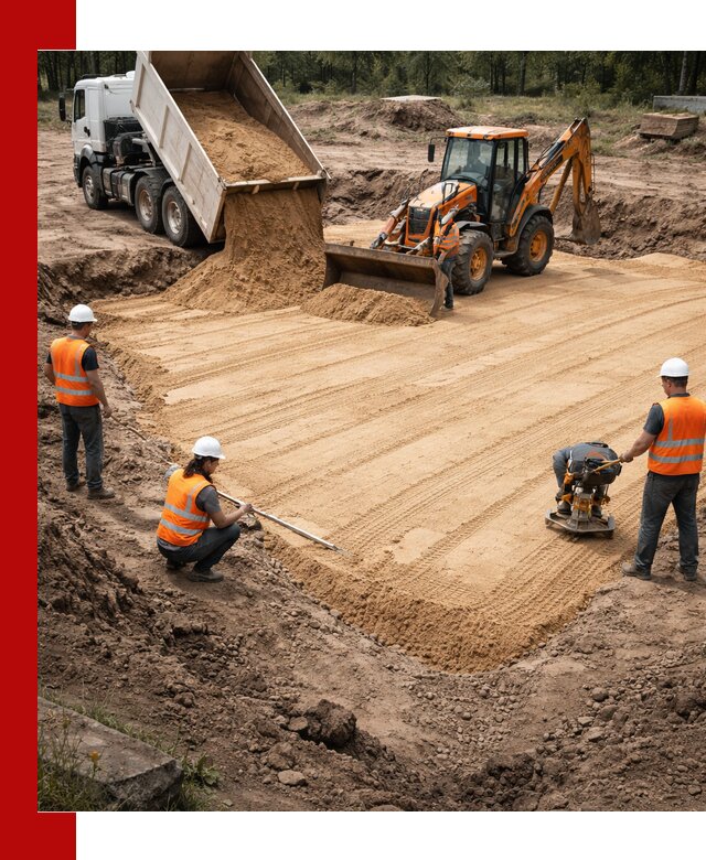 Устройство песчаной подушки для фундаментов и дорог в Конаково